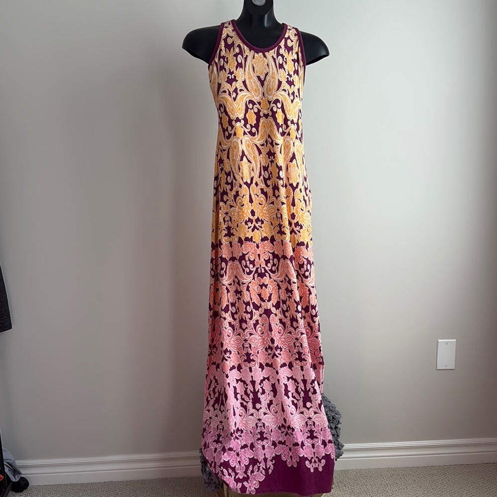 Athleta Purple and Yellow Floral Maxi Dress